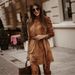 Velvet Bubble Sleeve Dress Women's Fashion Long Sleeve Slim Fit A-Line Casual Dress For Autumn Winter_ecoleips.com