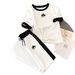 Women's Clothing Summer Fashion Triangle Logo Print Color Block Casual Two Piece Set Black White_ecoleips.com