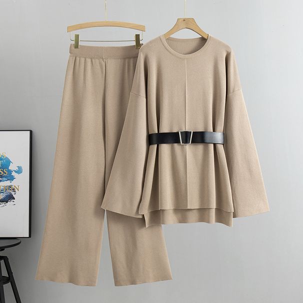 Fashionable Women's Outfit 2026 Spring And Autumn New Style Elegant Ladies' Knit Slimming Sweater Wide-Leg Pants_ecoleips.com