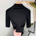 Threaded Bottomed Shirt Women's 2025 New Women's Clothing Temperament Semi-turtleneck Solid Color T-shirt Temperament With Five-quarter Sleeve Top_ecoleips.com
