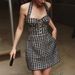 Retro Checkered Halter Neck Mini Dress – High-Waisted A-Line Party Dress With Back Zipper_ecoleips.com