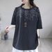 Vintage Artistic Lace Cuffs 2026 Summer Short-Sleeve T-Shirt Top, Stylish Plus-Size Women's Ethnic Style Loose Fit_ecoleips.com