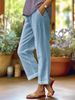 Muslim Women's Cotton And Linen Loose Solid Color Elastic Waist Pocket Straight Casual Pants_ecoleips.com