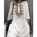 Summer-Themed Vintage-Style Embroidered Shirt With Mid-Length, Loose-Fitting Cotton-Linen Short Sleeves; A Casual, Artis_ecoleips.com