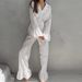 Pure Cotton Jacquard Sleeve Long Pants Heart Print Ruffle Sleepwear Set European And American Autumn New Home Wear_ecoleips.com