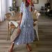 Casual Sweet Loose V-neck Print Beard Medium Sleeve Long Dress Women_ecoleips.com
