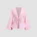 Women's Elegant Striped Ruffle Top Deep V Neck Lantern Sleeve Front Tie Autumn New Fashion Lined Tops For Women_ecoleips.com