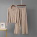 Women's Fashion Casual Two-Piece Set Cross Border Autumn Winter Leather Zip up round Neck Knitted Cardigan Loose Wide Leg Pants_ecoleips.com