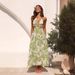 Women's Floral Print Maxi Dress - Summer V-Neck Back Tie Detail Long Dress With Flowy Skirt - Light Green Boho Chic Dress For Beach & Parties_ecoleips.com