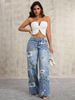 Spring Summer New Women's Button up Front Pocket Printed Casual Jeans Denim Export Style 2026_ecoleips.com