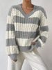 Oversized Striped Knit Sweater – Retro Colorblock V-Neck Pullover In Purple/Khaki/Navy/Black (S-XL) | Cozy & Trendy_ecoleips.com