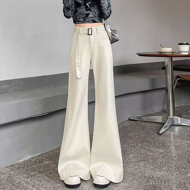 off White Wide Leg Flared Jeans Loose Fit plus Size Pear Shaped Comfortable Not Clingy Women's Denim Pants_ecoleips.com