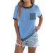 2026 Spring Summer European And American Casual Color-Block Striped Pocket Short Sleeve Knit Top Cross-Border_ecoleips.com