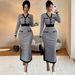 Inspired Black Knit Dress - V-Neck, A-Line, Long Sleeve, High Waist, Polyester, S-XL"_ecoleips.com