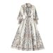 Spring And Summer New Style Lantern Sleeve Lapel Single Breasted Printed Dress Women's Waist Sweeping Palace Style Long Skirt Trendy_ecoleips.com