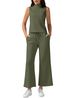 Women's Clothing 2 Piece Vest Short Wide Leg Pants Casual Suit_ecoleips.com
