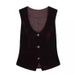 Women's Retro Style Vintage U Neck Velvet Vest Sleeveless Outerwear for Early Autumn Sophisticated Fitted Layered_ecoleips.com