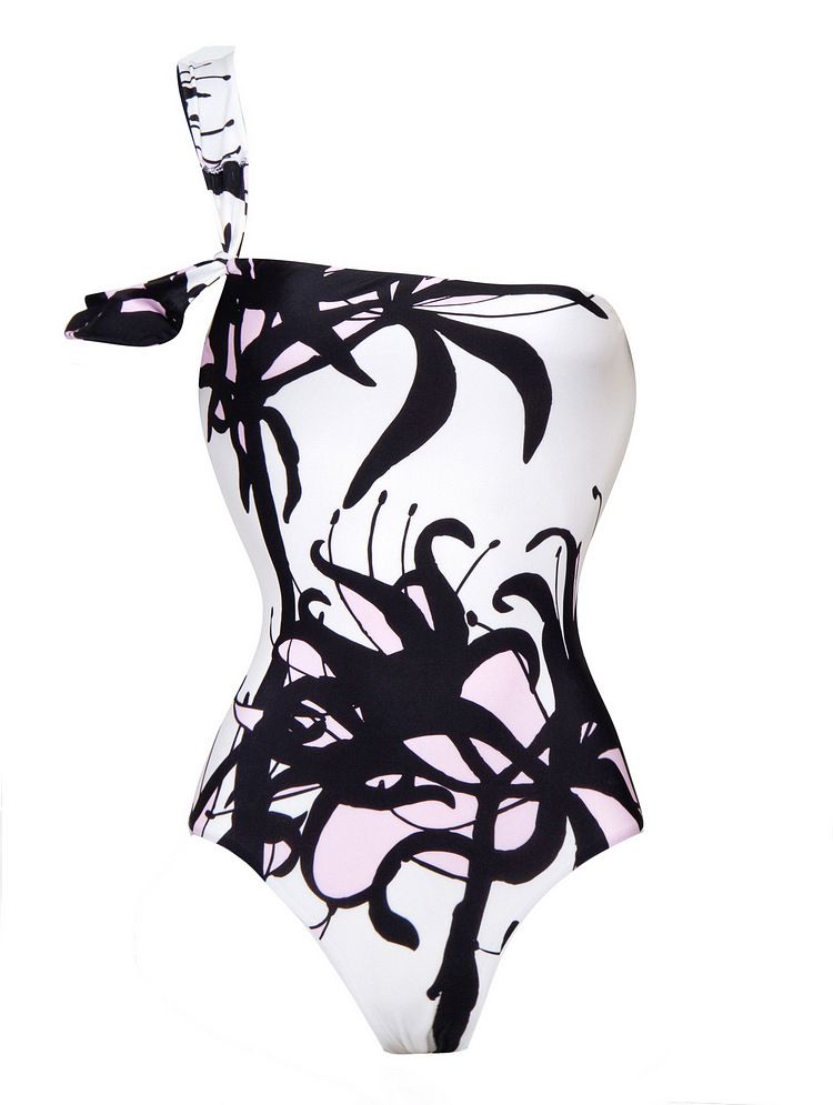 Women's Chinese Style Swimsuit - Elegant Ink Printed One-Piece Bathing Suit With High Waist Design_ecoleips.com