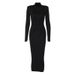 European And American Women's Clothing 2024 Autumn New Fashion Street Style Slim-fit High-neck Long-sleeve Elegant Dress_ecoleips.com
