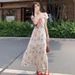 2025 French-style Floral Lace-up Dress, New Summer Short-sleeve Waist-cinching Long Dress For Seaside Vacations_ecoleips.com