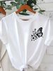 Vibrant Orange With White Butterfly Print T-shirt Girl Cartoon Unisex Tops Short Sleeve Streetwear Women Crew Neck Tees Female_ecoleips.com