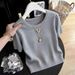 \Women's Gray Knitted Short Sleeve T-Shirt Stylish Youthful Elegant Top For Summer New Style_ecoleips.com