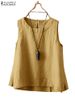 ZANZEA Women 2025 Summer Tank Tops Holiday Sleeveless Cotton Linen Casual Loose Beach Tees Oversized Solid Color Blouse Camis_ecoleips.com