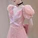 Sparkly Pink Slim Fit Deep V Neck Princess Style Dress European American Elegant Evening Gown for Brides Banquets_ecoleips.com