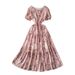 Elegant Floral Print French Style Dress Summer Round Neck Short Sleeve Slim Waist Ruffled Hem Women's Clothing_ecoleips.com