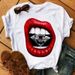 European And American Women's Clothing, Round-neck Casual Printed Plus-size Lip Print Top For Women_ecoleips.com