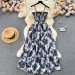 New Summer Korean Fashion Rose Flower Print Romantic Retro Party Dress Elastic High Waist Vacation Long Dress Beach Vestido_ecoleips.com