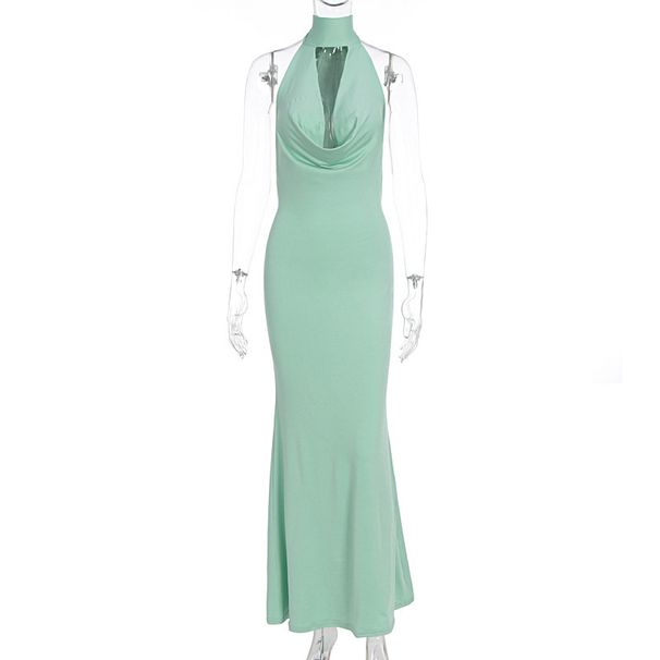 Women Sexy Fashion Hollowed Out Cowl Neck Slimming Backless Long Dress Elegant Solid Color Party Vacation Bodycon Dress For Ladies_ecoleips.com
