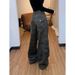 American Retro Camouflage Workwear Jeans For Women, 2025 Winter New Style, High-end Wide-leg Pants, Curved-leg Pants_ecoleips.com
