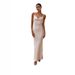Women's Clothing Women's Draped Neck Glossy Satin Party Dress Long Skirt New Style_ecoleips.com