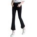 Korean-style High-waisted Cropped Flared Jeans For Women, Stretchy Slimming With Frayed Edges And Tassel Details_ecoleips.com