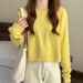Autumn Korean Version Simple Solid Color Loose Short Long Sleeve Crew Neck Sweatshirt Female Student Top Wholesale_ecoleips.com