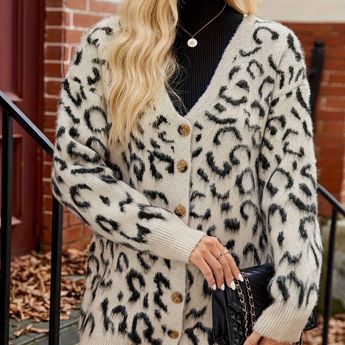 Cross-bord Amican-style Autumn Wint New Knitted Cardigan With Leopard Print, Casual And Sophisticated_ecoleips.com