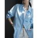 Jomi French-style Sea Blue Linen For Women, Thin, Loose, Elegant, Old Money Style, High-end Cotton-linen Sun Protection_ecoleips.com
