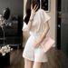 Chic Short-sleeve Shorts Set Women, Summer Style For Petite Figures, White, Age-reducing, Slimming, Casual And Sporty_ecoleips.com
