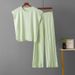 K Casual Suit For Women, New Solid Color Sleeveless Vest, Knitted Sweater, Wide Leg Pants, Plus Size Ice Silk Set_ecoleips.com