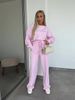 Women's Clothing Spring Suit Solid Color Round Neck Long Sleeve Letter Embroidery Sweater Lace Up Pants Two Piece Set_ecoleips.com
