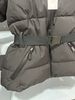 Women's Quilted Ski Jacket – Hooded Stand Collar Coat With Belt (Black, Thermal Padded, 3D Embossed)_ecoleips.com