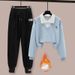 Preppy Style Women's Fake Two-Piece Outfit - Loose Fit Top With Jogger Pants, Casual College Chic Set_ecoleips.com