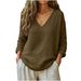 Women's Casual Loose Long Sleeve V Neck Top Spring Summer New Fashion Cotton Linen Blend Clothing for Europe And America_ecoleips.com