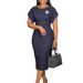 Women's Clothing Elegant Wrap Dress – Short Sleeve Round Neck OL Office Dress With Brooch Detail_ecoleips.com