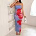 2025 New Shein Women's Slim Fit Off Shoulder Contrasting Floral Print Elegant And Fashionable Dress_ecoleips.com