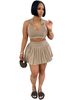 HR26025 Women's Two Piece Set European American Style Collared Tank Top with Safety Shorts And Pleated Skirt_ecoleips.com