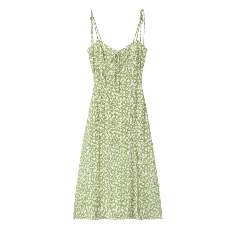Cross-border European And American Women's Clothing, 2024 Summer New French Style Daisy Print Waist-cinching Slimming_ecoleips.com