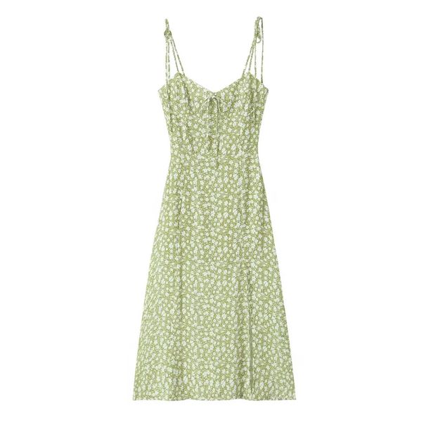 Cross-border European And American Women's Clothing, 2024 Summer New French Style Daisy Print Waist-cinching Slimming_ecoleips.com