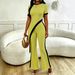 TD2814 Women's Sexy Design Color Block Bias Cut Cropped Top And Wide Leg Pants Set European American Style Waist Cinching_ecoleips.com